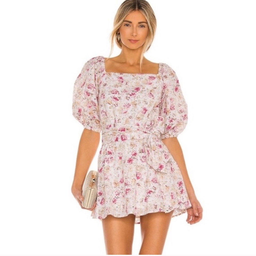 MINKPINK Floral Print Dress with Puff Sleeves